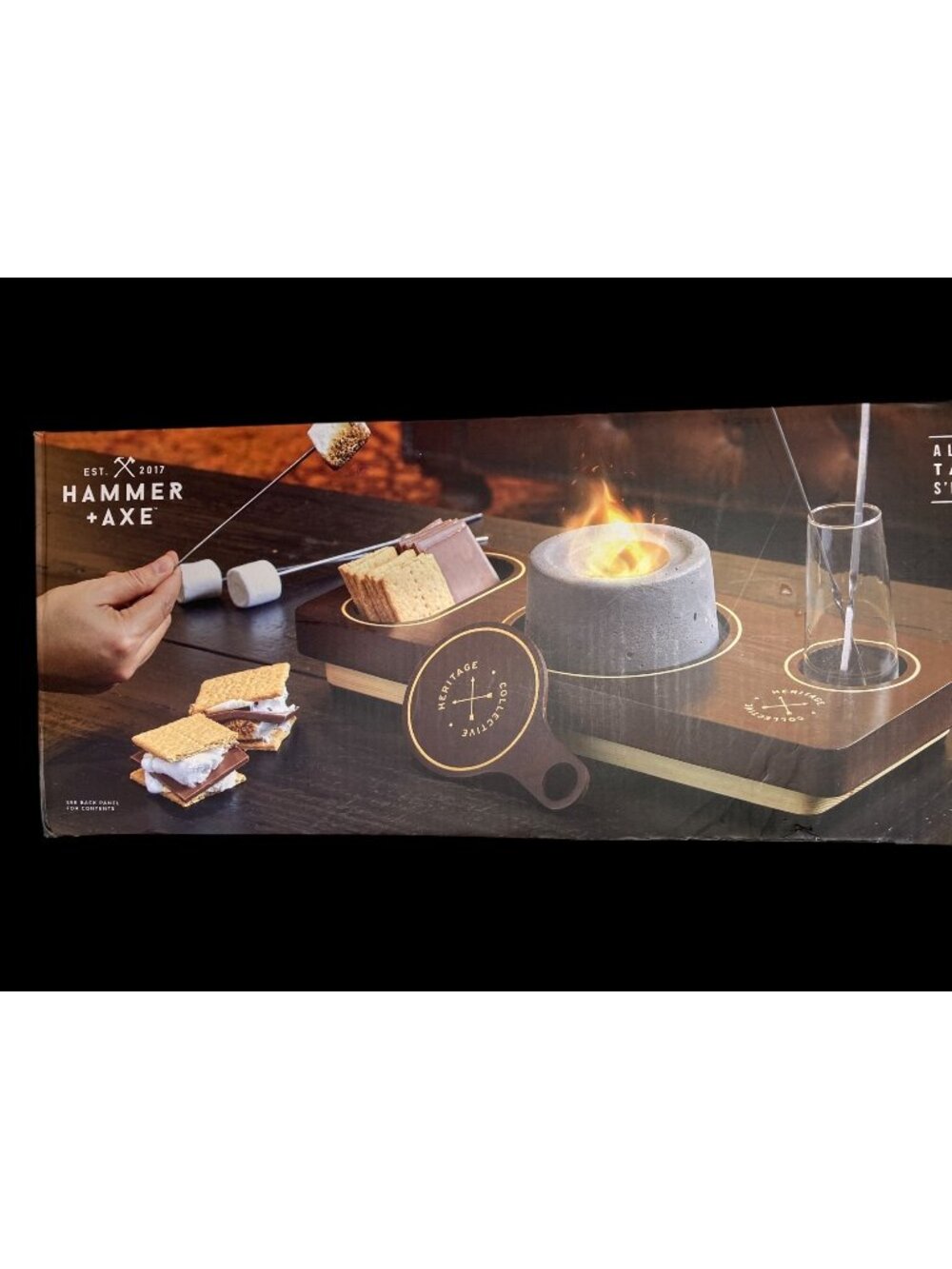 Hammer & Axe S'mores Campfire Board tabletop cook station, brand new in box